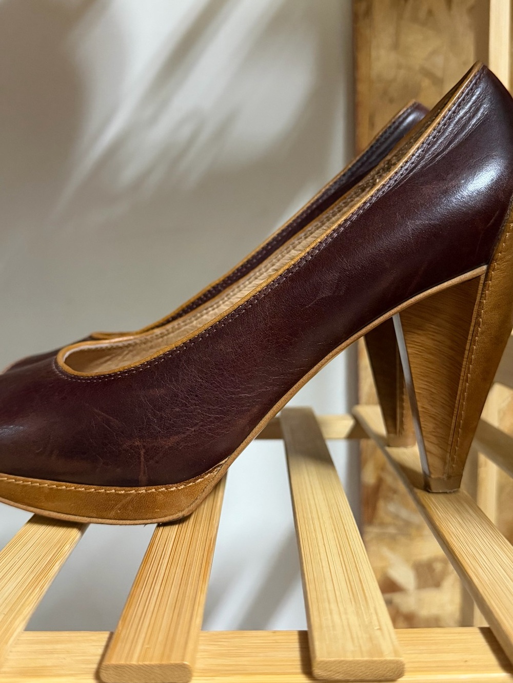 Fossil Dark Brown and Tan Leather High Heel Pumps